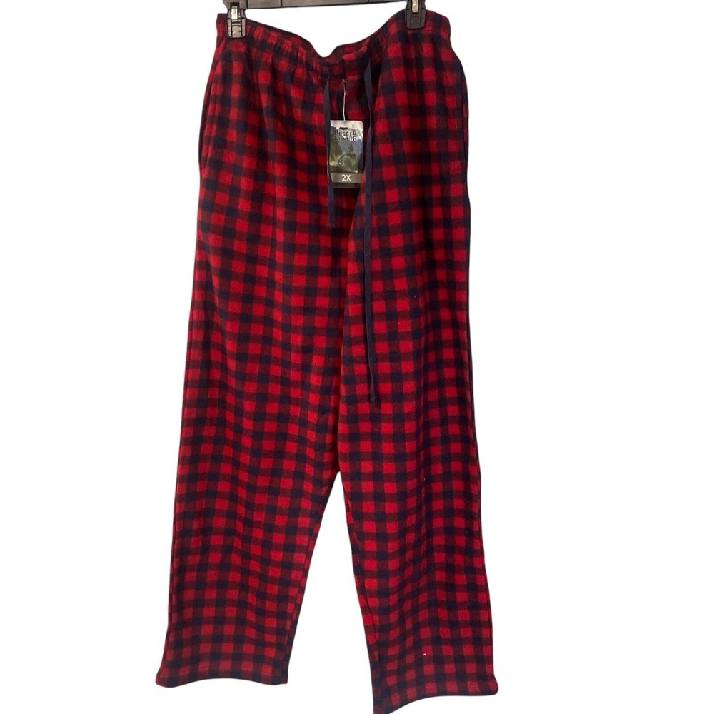 Rugged Frontier Mens Fleece Sleep Pajama Pants Red Navy Blue Plaid Size 2XL NEW